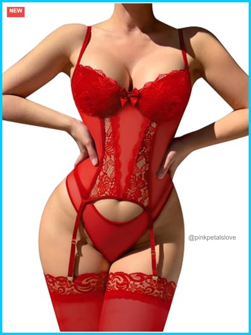 Sexy Lace 3-Piece Bodysuit Teddy with Garter Belt and Stockings